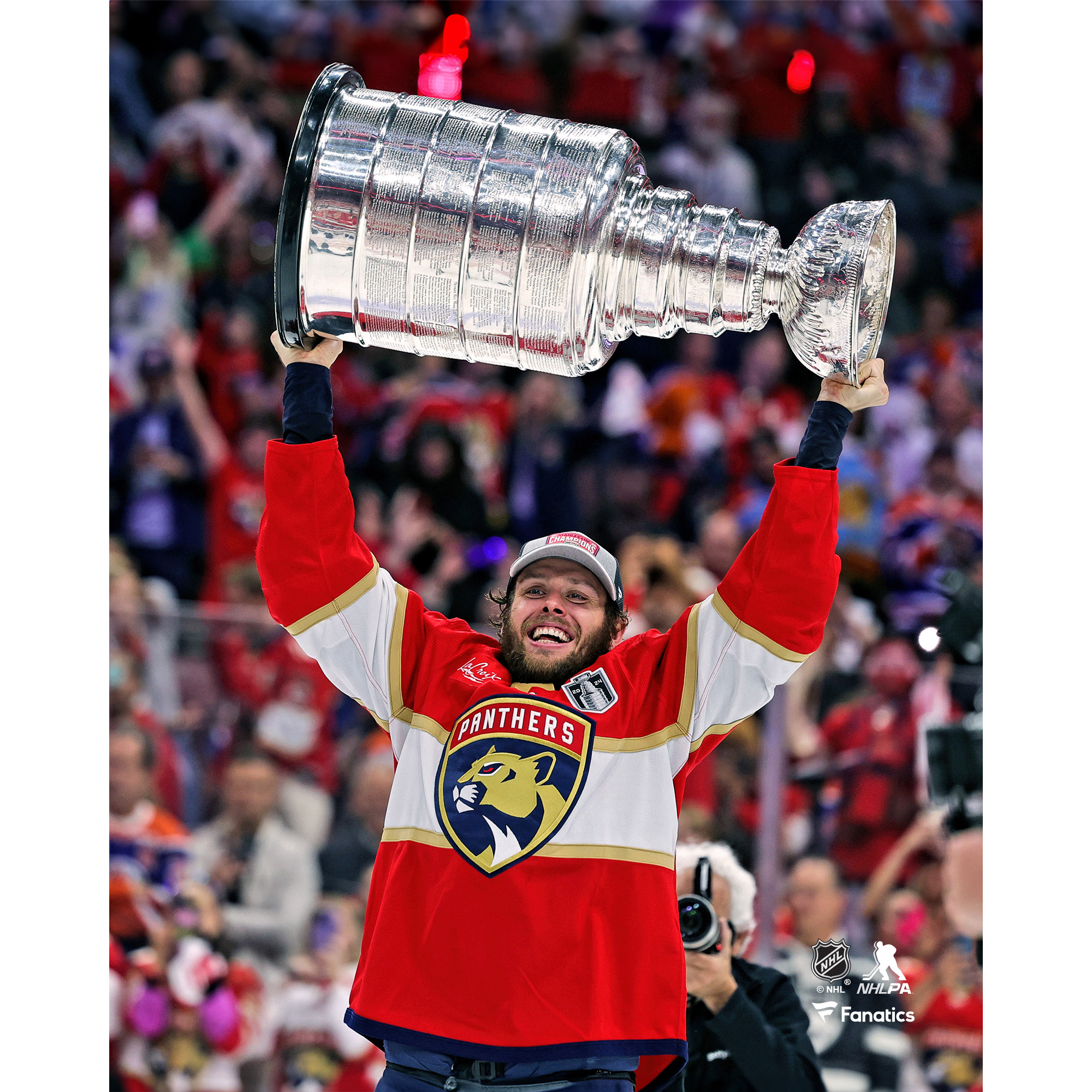 Carter Verhaeghe Florida Panthers Unsigned 2024 Stanley Cup Champions Raising Cup Photograph