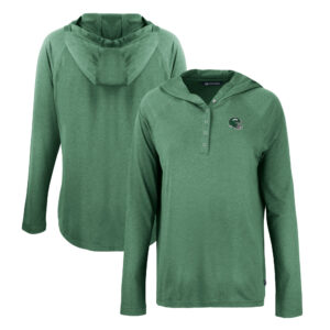 Women's Cutter & Buck Green New York Jets Helmet Coastline Epic Comfort Eco Recycled Hoodie Raglan Long Sleeve T-Shirt