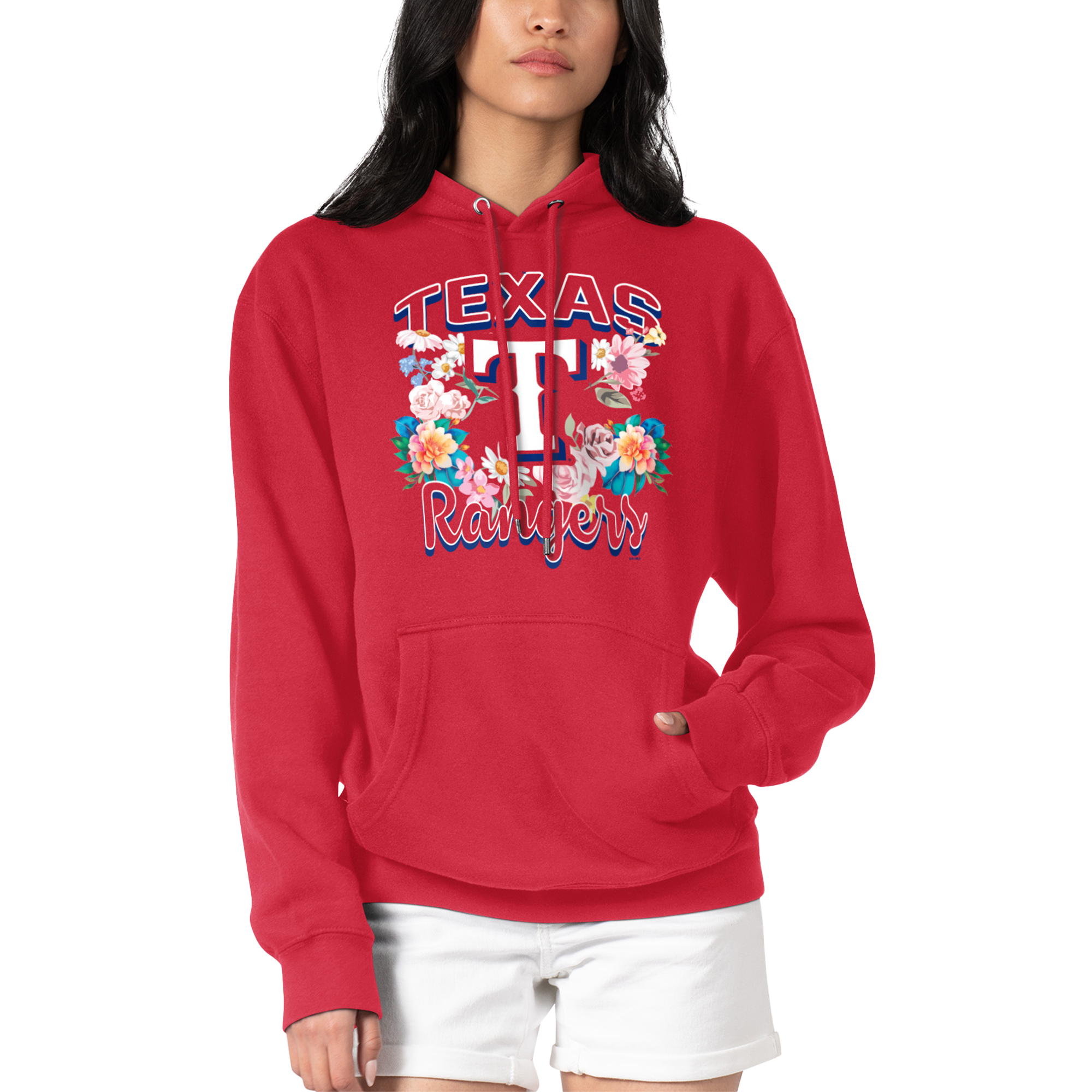 Women's G-III 4Her by Carl Banks Red Texas Rangers Flowers Graphic Pullover Hoodie
