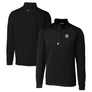 Men's Cutter & Buck Black Washington Nationals Big & Tall Traverse Eco Tri-Blend DryTec Quarter-Zip Jacket