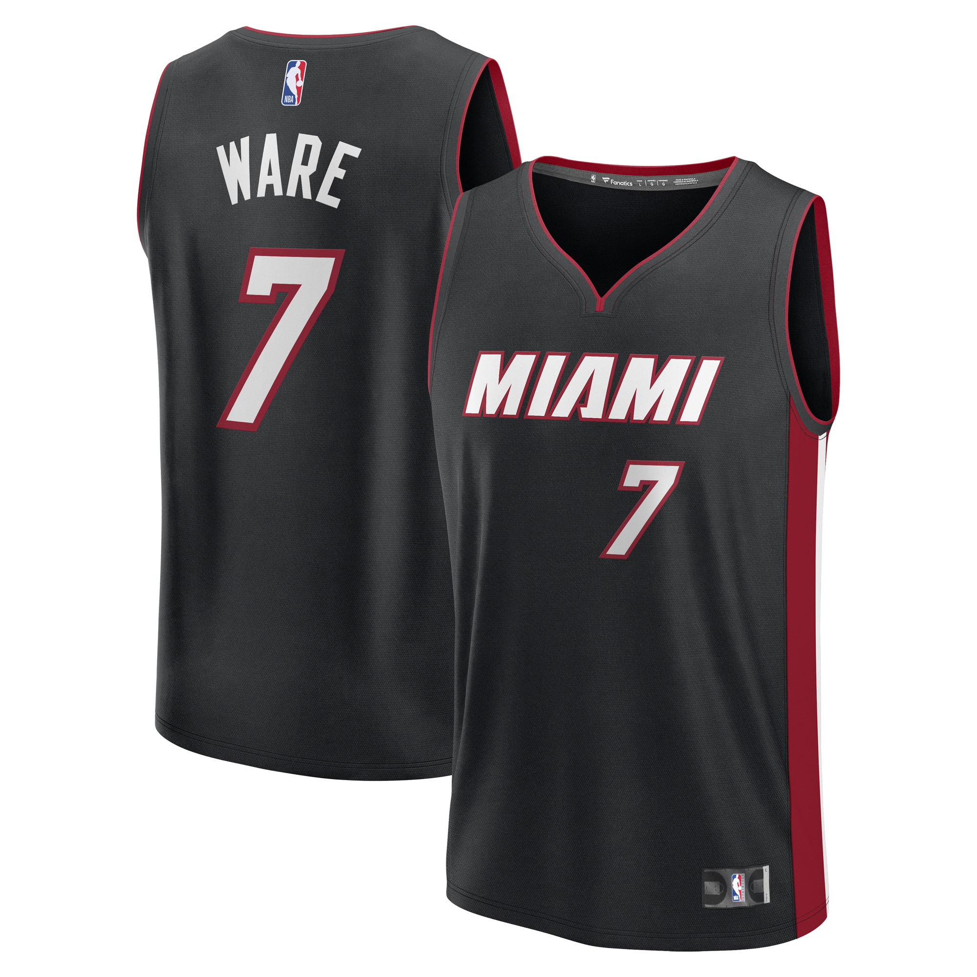 Men's Fanatics Kel'el Ware Black Miami Heat Fast Break Replica Player Jersey - Icon Edition - Image 5