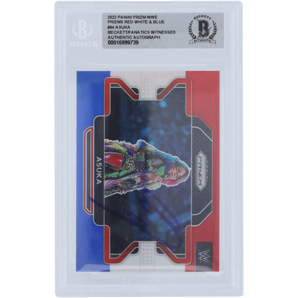 Asuka WWE Autographed 2022 Panini Prizm Red White & Blue Prizm #84 Beckett Fanatics Witnessed Authenticated Card