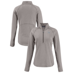 Women's Cutter & Buck Heather Gray Tennessee Titans  Peshastin Eco Fleece Recycled Tri-Blend Raglan Half-Zip Jacket