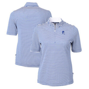 Women's Cutter & Buck Royal Duke Blue Devils Virtue Eco Pique Stripe Recycled Tri-Blend Quarter-Zip Top
