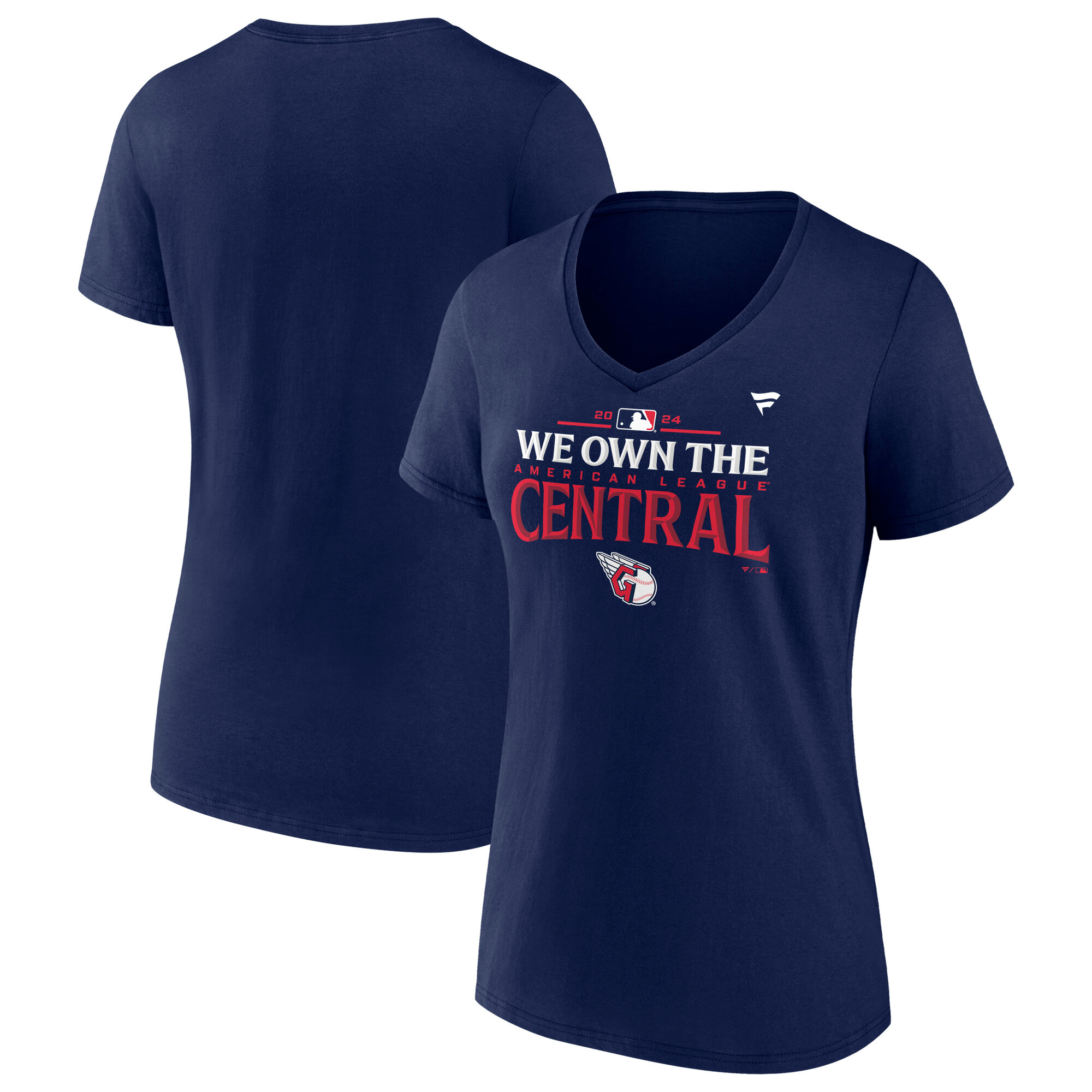 Women's Fanatics Navy Cleveland Guardians 2024 AL Central Division Champions Locker Room V-Neck T-Shirt