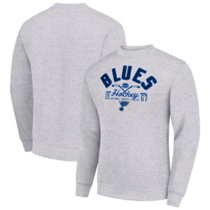 Men's Starter Heather Gray St. Louis Blues Stick And Puck Logo Fleece Pullover Sweatshirt