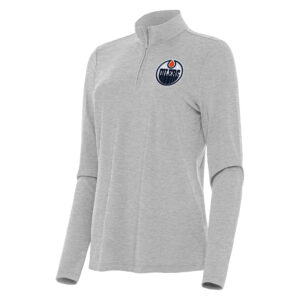 Women's Antigua  Heather Gray Edmonton Oilers Bright Quarter-Zip Top