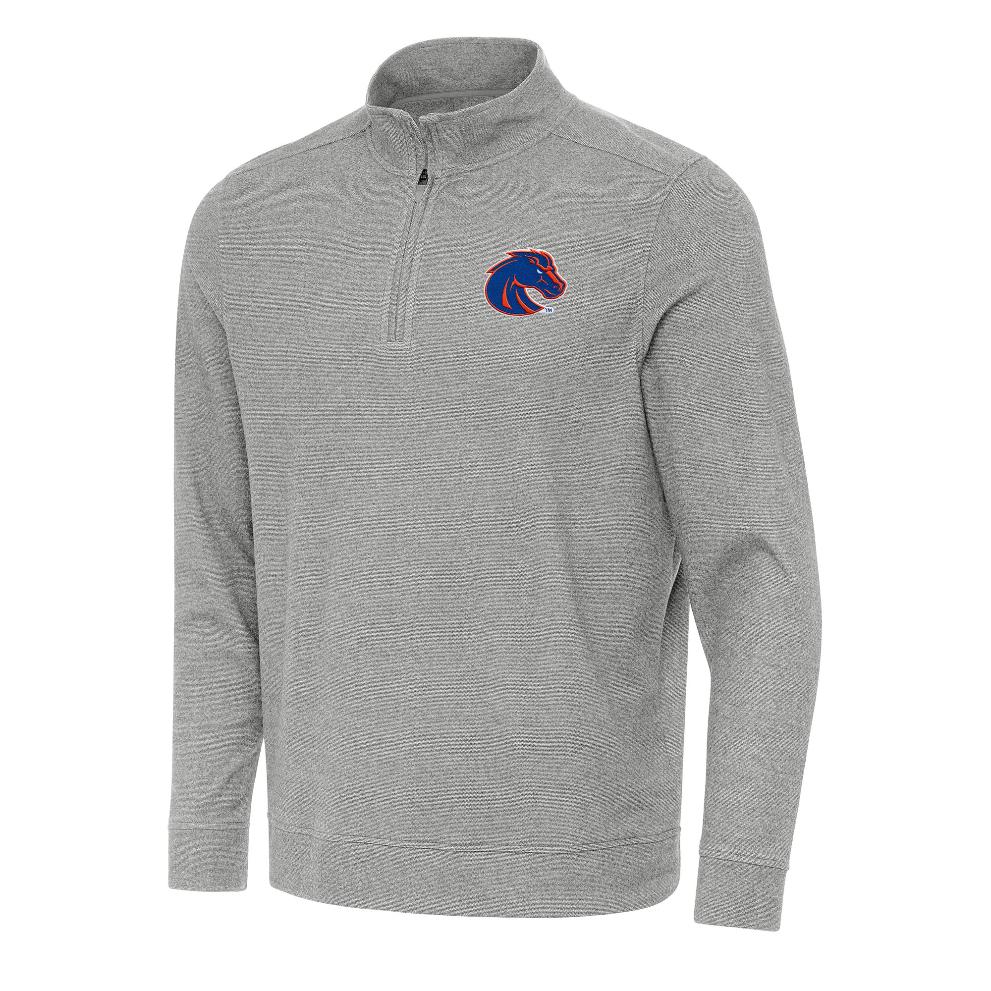 Men's Antigua Heather Gray Boise State Broncos Subtle Quarter-Zip Sweatshirt
