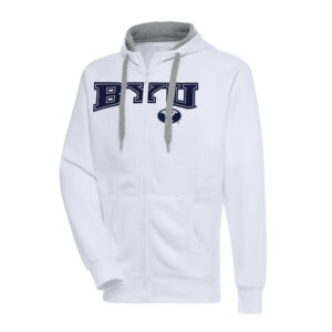 Men's Antigua White BYU Cougars Big & Tall Victory Raglan Full-Zip Hoodie Jacket