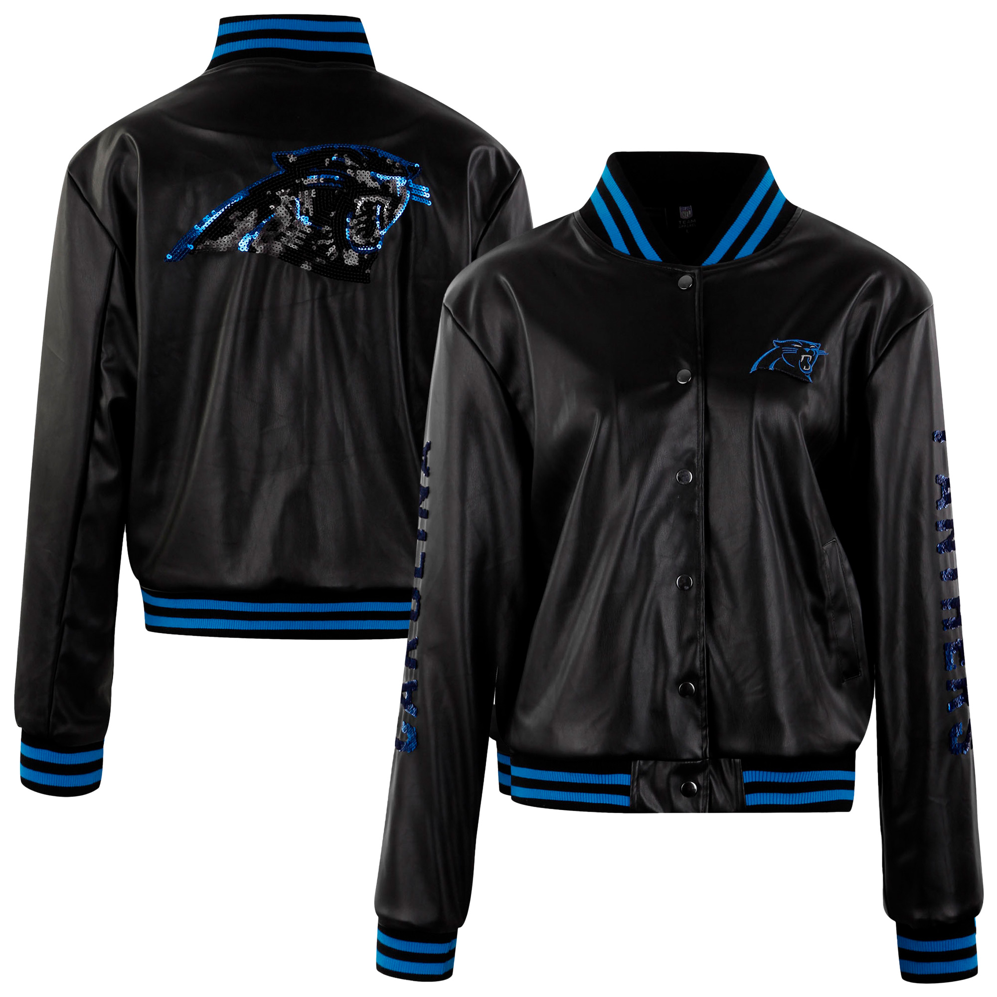 Women's Cuce Black Carolina Panthers Vegan Leather Full-Snap Jacket