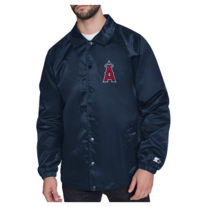 Men's Starter  Navy Los Angeles Angels Shield Logo Raglan Coaches Full-Snap Jacket