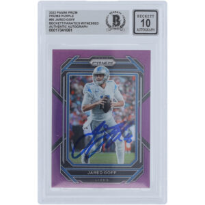 Jared Goff Detroit Lions Autographed 2022 Panini Prizm Purple #95 #/125 Beckett Fanatics Witnessed Authenticated 10 Card