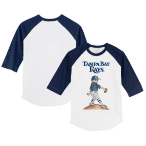 Infant Tiny Turnip White/Navy Tampa Bay Rays Clemente Raglan 3/4 Sleeve T-Shirt