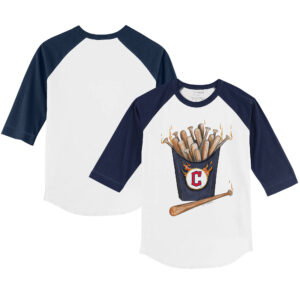 Infant Tiny Turnip White/Navy Cleveland Guardians Hot Bats Raglan 3/4 Sleeve T-Shirt