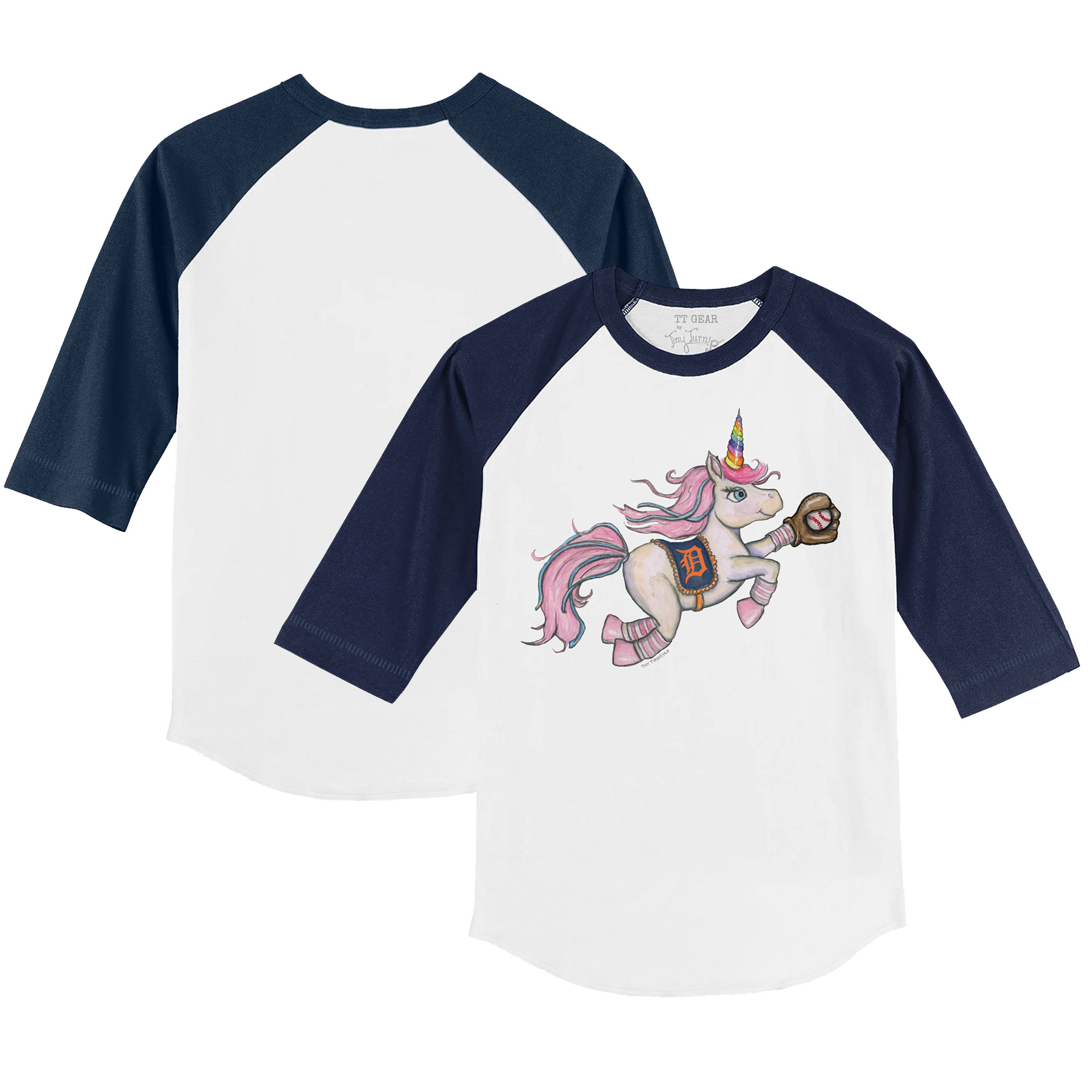 Infant Tiny Turnip White/Navy Detroit Tigers Unicorn Raglan 3/4 Sleeve T-Shirt