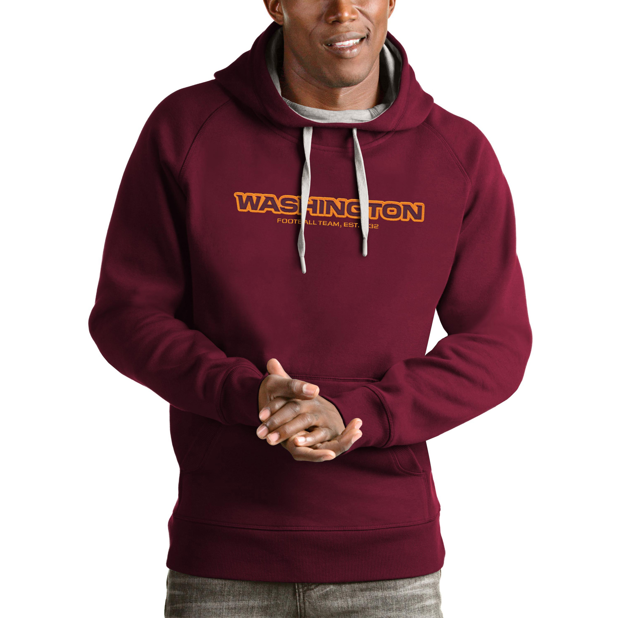 Men's Antigua Burgundy Washington Football Team Victory Pullover Hoodie