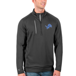 Men's Antigua Charcoal/Silver Detroit Lions Big & Tall Generation Quarter-Zip Pullover Jacket
