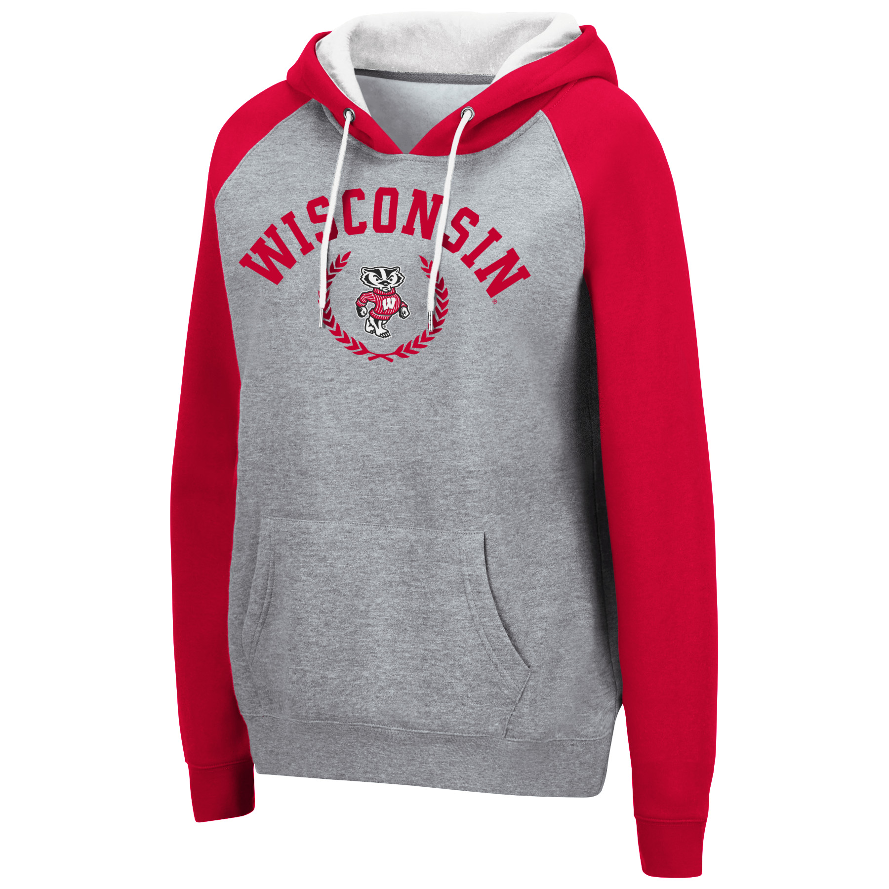 Women's Colosseum Heathered Gray Wisconsin Badgers Contrast Raglan Pullover Hoodie - Image 9