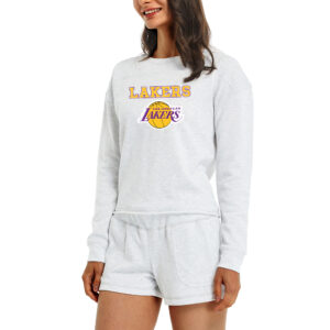 Women's Concepts Sport Cream Los Angeles Lakers Crossfield Long Sleeve Top & Shorts Sleep Set