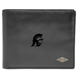 Men's Fossil Black USC Trojans Leather Ryan RFID Flip ID Bifold Wallet