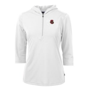 Women's Cutter & Buck White Cornell Big Red Virtue Eco Pique Half-Zip 3/4 Sleeve Pullover Hoodie