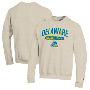 Men's Champion Heathered Oatmeal Delaware Fightin' Blue Hens Eco Powerblend Crewneck Sweatshirt