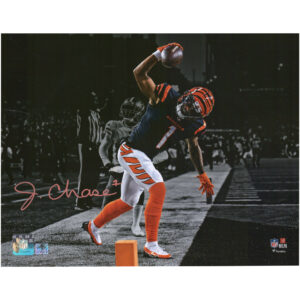 Ja'Marr Chase Cincinnati Bengals Autographed 11'' x 14'' Touchdown Spike Spotlight Photograph