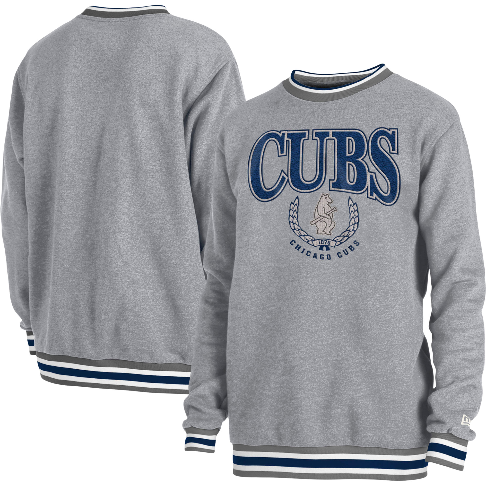 Men's New Era Heather Gray Chicago Cubs Throwback Classic Pullover Sweatshirt