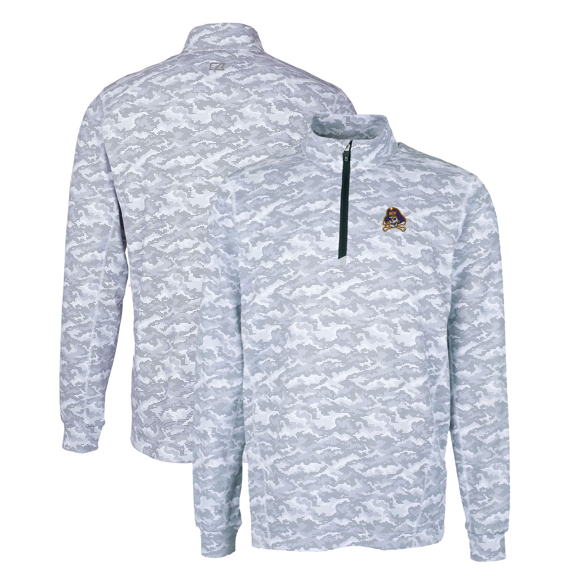 Men's Cutter & Buck Charcoal ECU Pirates Big & Tall Traverse Camo Print Stretch Quarter-Zip Pullover Top