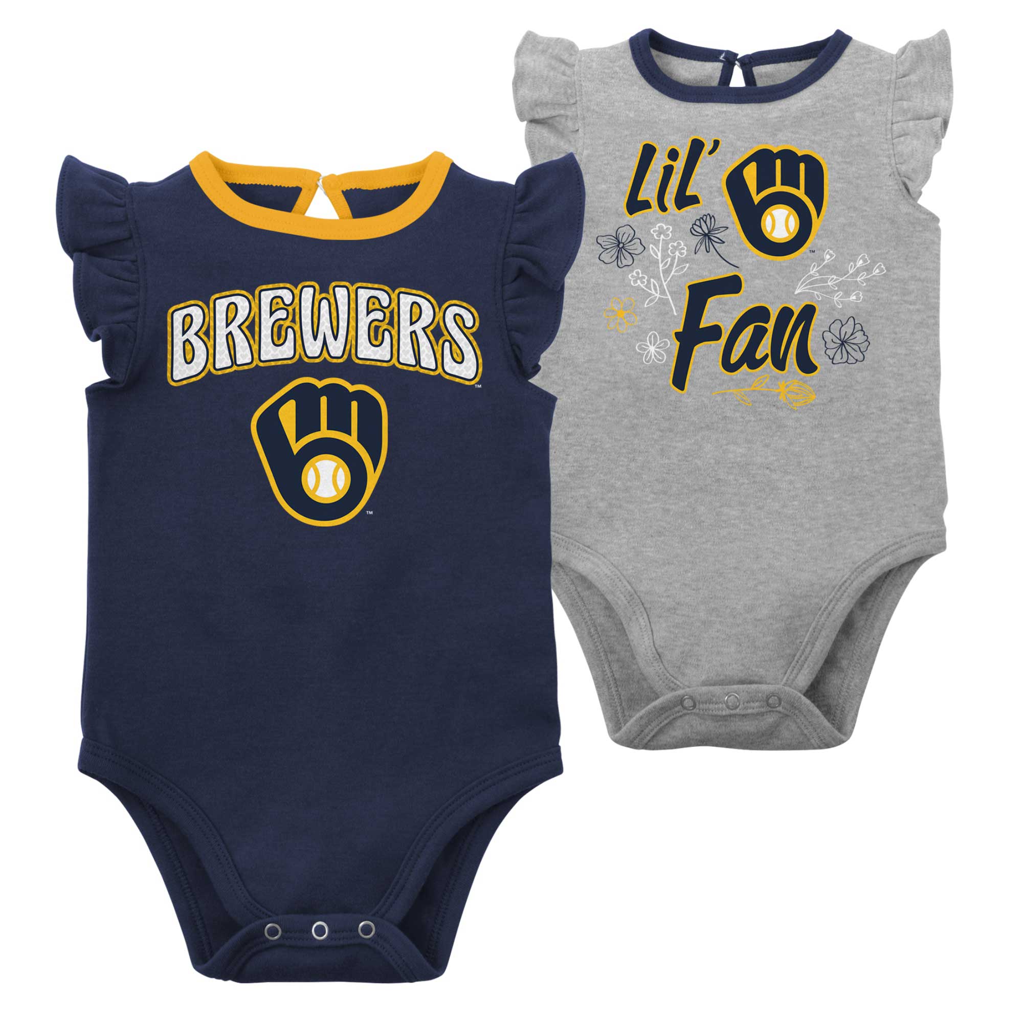 Girls Newborn & Infant Navy/Heather Gray Milwaukee Brewers Little Fan Two-Pack Bodysuit Set - Image 8