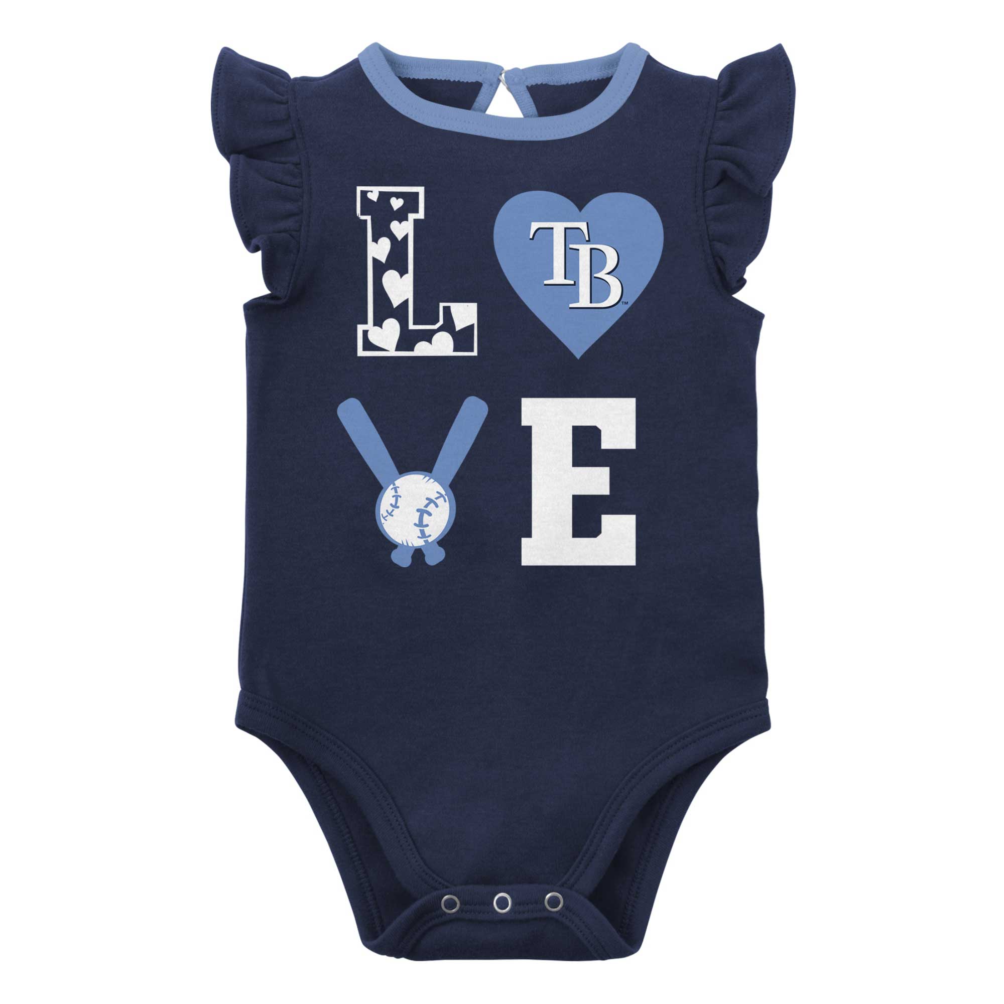 Newborn & Infant Navy/Light Blue Tampa Bay Rays Three-Piece Love of Baseball Bib Bodysuit & Booties Set - Image 3