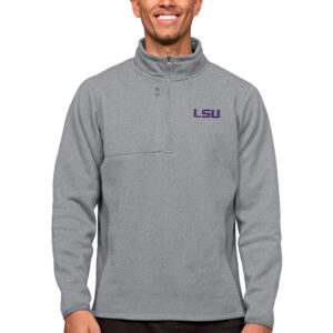 Men's Antigua Heather Gray LSU Tigers Course Quarter-Zip Pullover Top