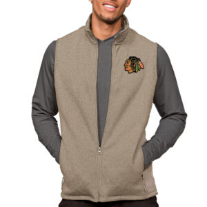 Men's Antigua Oatmeal Chicago Blackhawks Course Full-Zip Vest