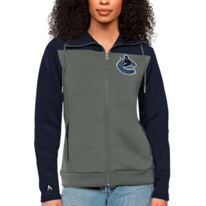 Women's Antigua Navy/Steel Vancouver Canucks Protect Full-Zip Hoodie