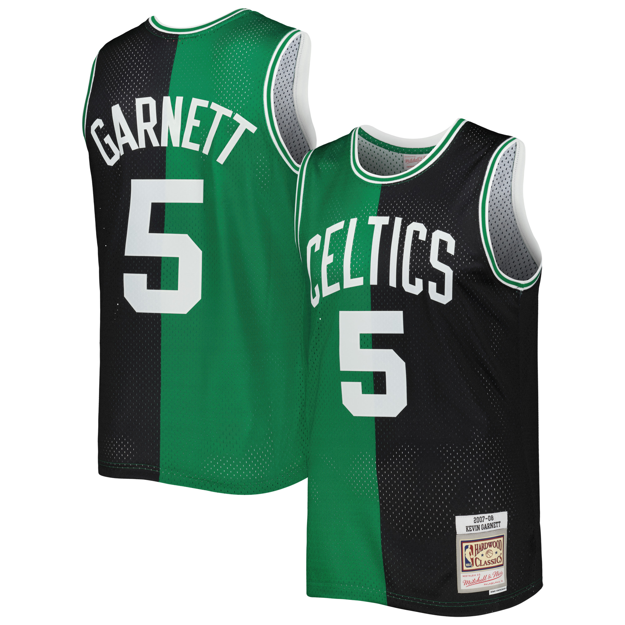 Men's Mitchell & Ness Kevin Garnett Black/Kelly Green Boston Celtics Hardwood Classics 2007/08 Split Swingman Jersey - Image 6