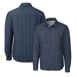 Men's Cutter & Buck Heather Navy Georgetown Hoyas Team Logo Big & Tall Rainier PrimaLoft Eco Insulated Quilted Button-Up Shacket