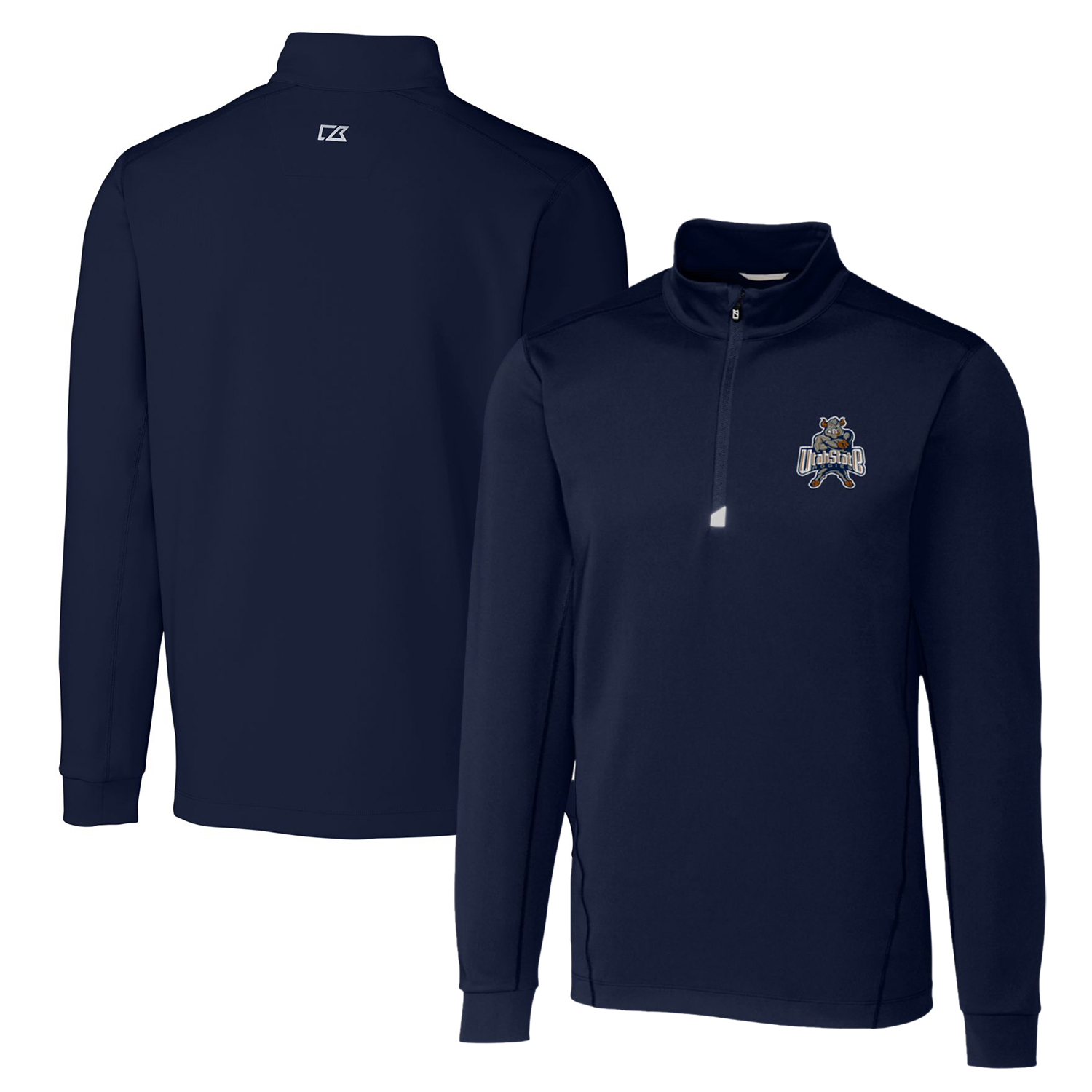 Men's Cutter & Buck Navy Utah State Aggies Big & Tall Traverse Stretch Quarter-Zip Pullover Top