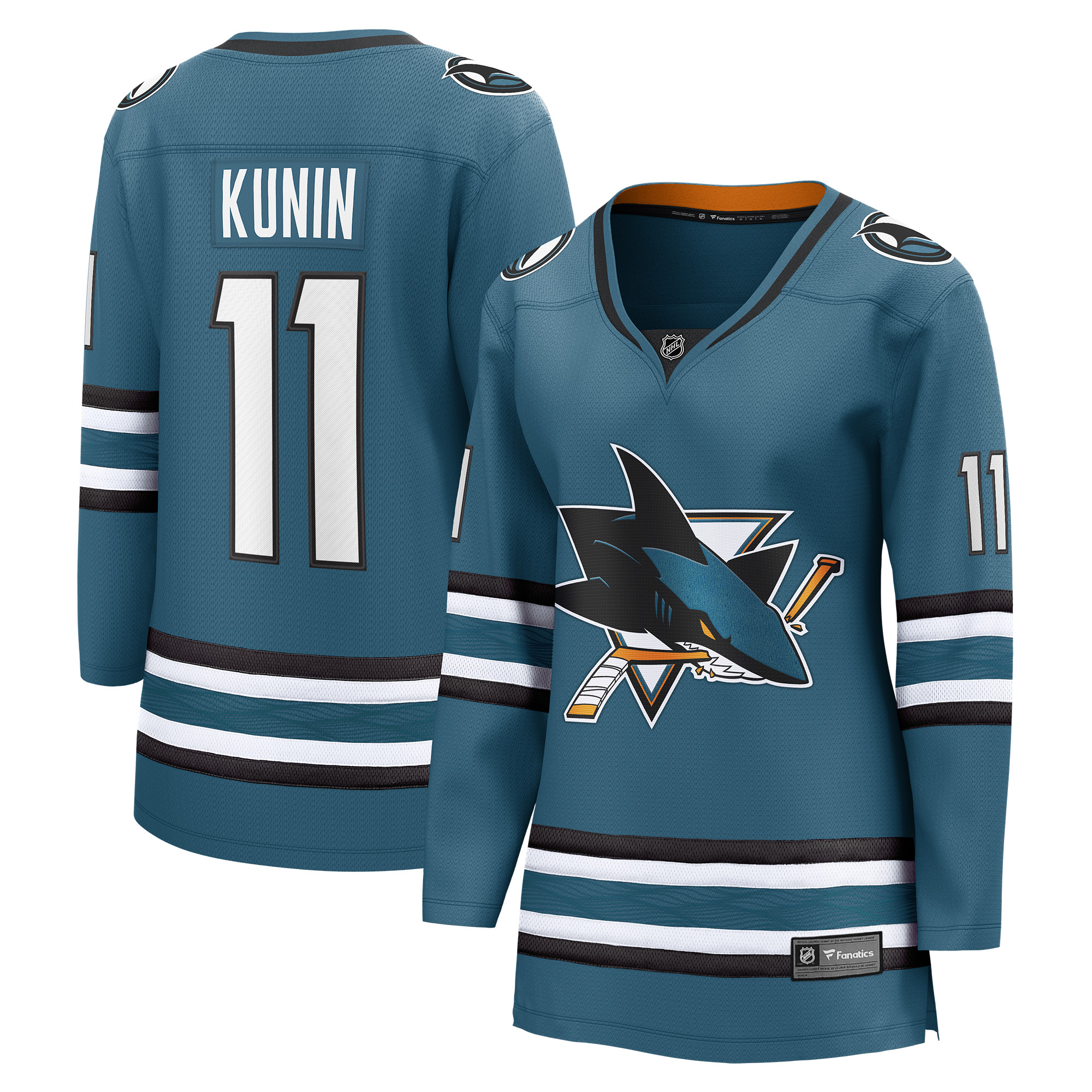 Women's Fanatics Luke Kunin Teal San Jose Sharks Home Breakaway Player Jersey - Image 2