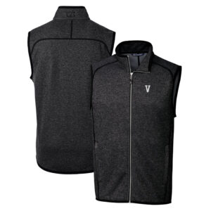 Men's Cutter & Buck Heather Charcoal Villanova Wildcats Mainsail Sweater-Knit Full-Zip Vest