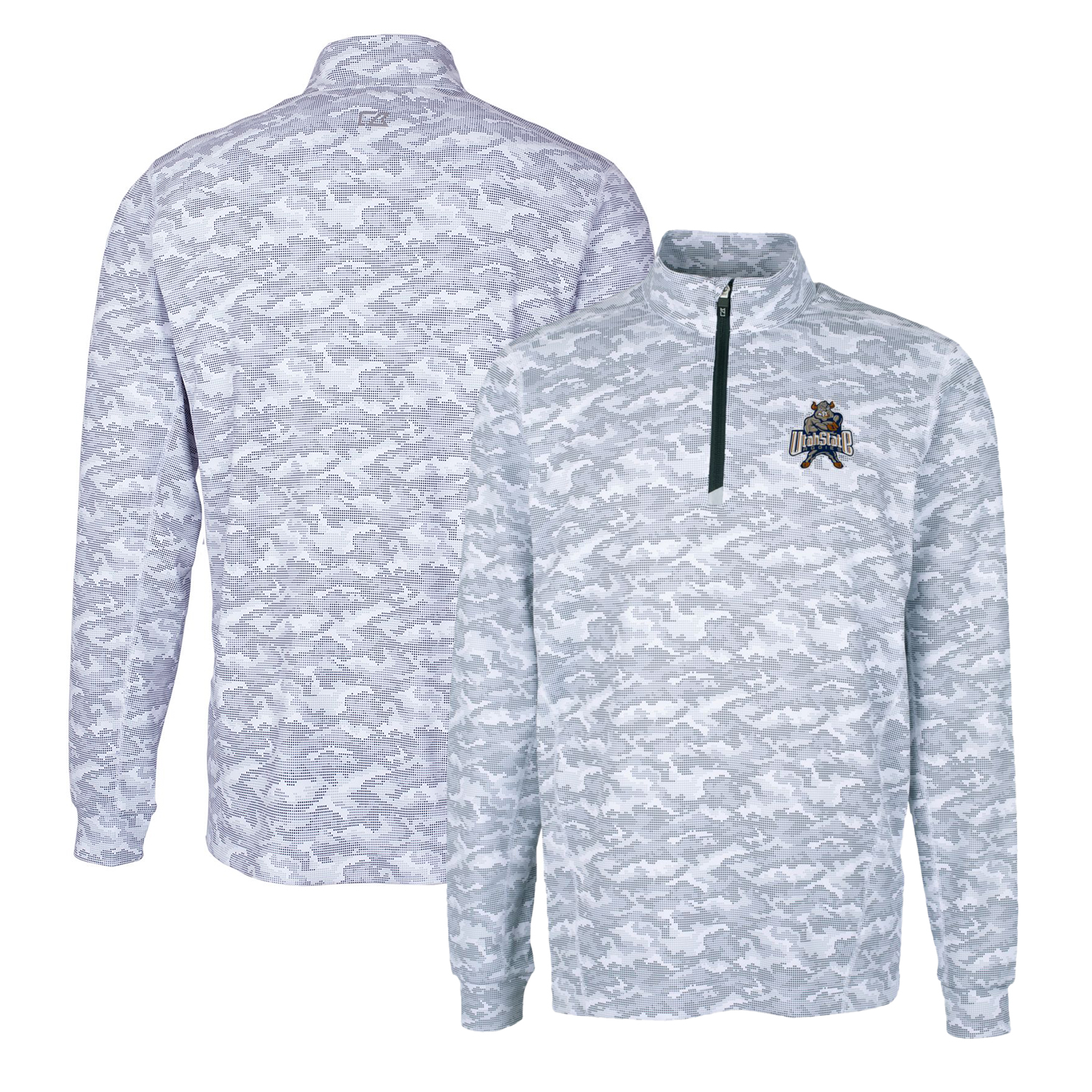 Men's Cutter & Buck Charcoal Utah State Aggies Vault Traverse Camo Print Stretch Quarter-Zip Pullover Top