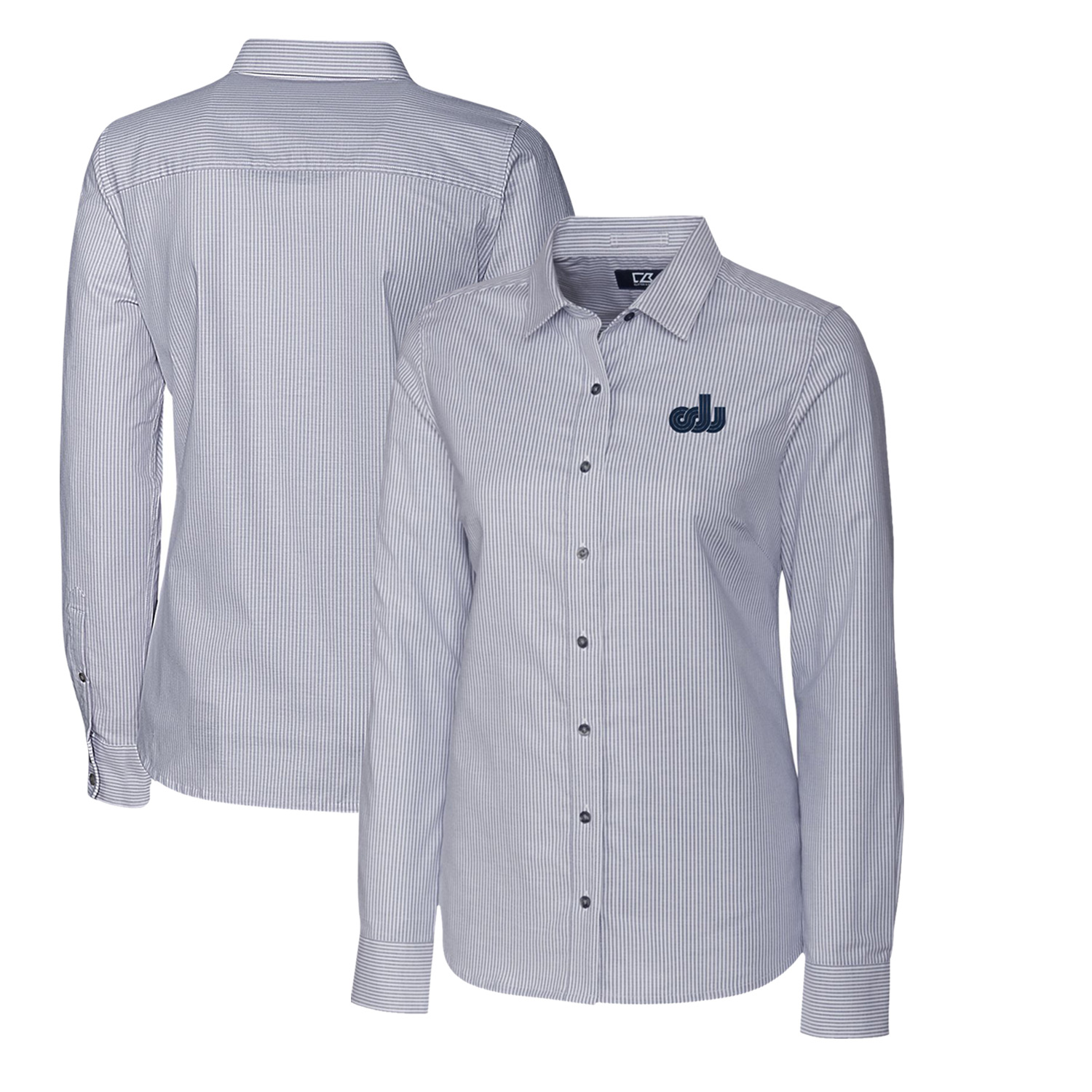 Women's Cutter & Buck Charcoal Old Dominion Monarchs Oxford Stripe Stretch Long Sleeve Button-Up Shirt