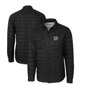 Men's Cutter & Buck Black Las Vegas Raiders Throwback Logo Big & Tall Rainier PrimaLoft Eco Insulated Quilted Button-Up Shacket