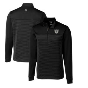 Men's Cutter & Buck Black Las Vegas Raiders Throwback Logo Traverse Stripe Stretch Quarter-Zip Big & Tall Pullover Top