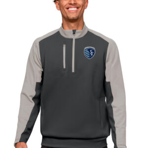Men's Antigua Charcoal/Silver Sporting Kansas City Primary Team Logo Team Quarter-Zip Pullover Top