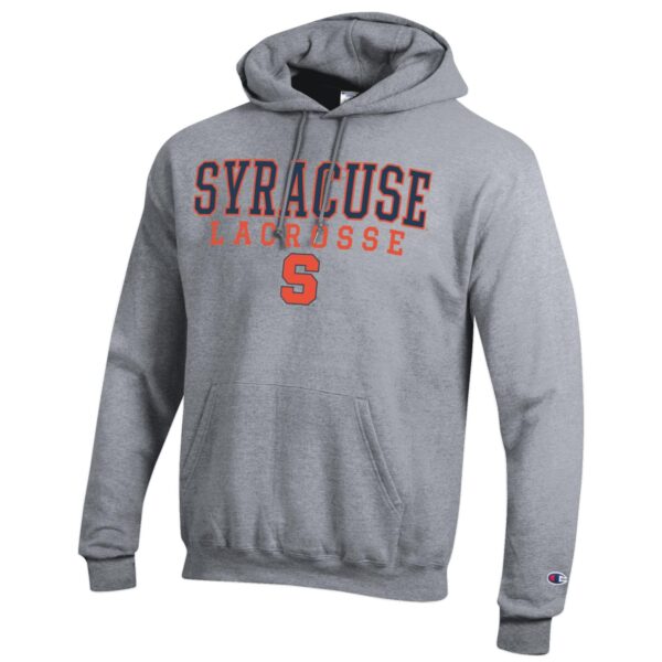 Men's Champion Heather Gray Syracuse Orange Stack Logo Lacrosse Powerblend Pullover Hoodie - Image 6