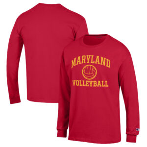 Men's Champion Red Maryland Terrapins Volleyball Icon Powerblend Long Sleeve T-Shirt