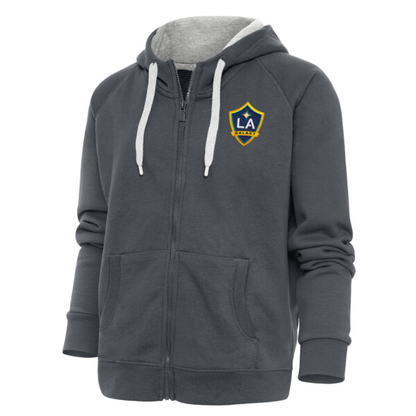 Women's Antigua Charcoal LA Galaxy Logo Victory Full-Zip Hoodie