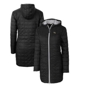 Women's Cutter & Buck Black Wake Forest Demon Deacons Rainier Primaloft Eco Hooded Long Coat