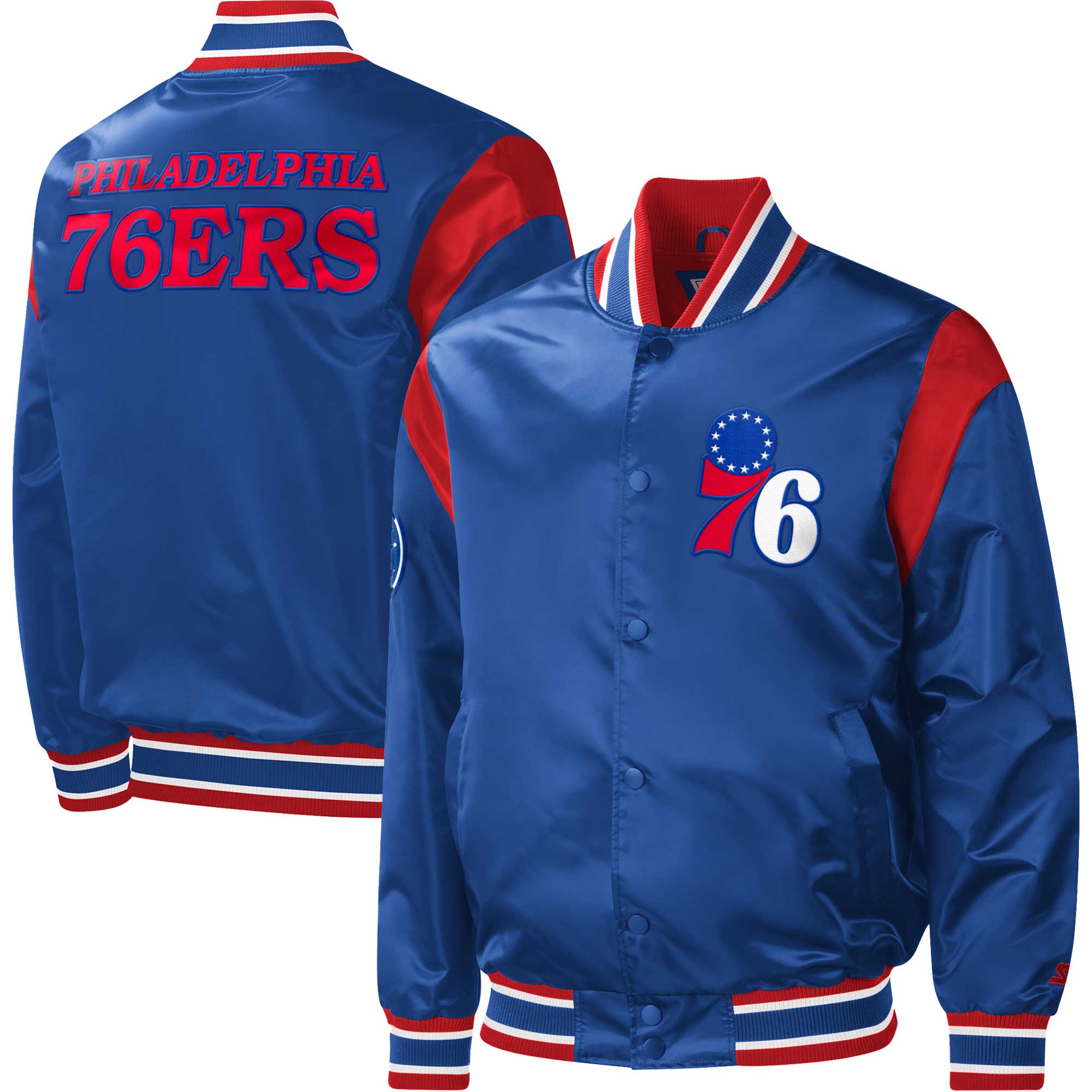 Men's Starter Royal Philadelphia 76ers Force Play Satin Full-Snap Varsity Jacket - Image 5