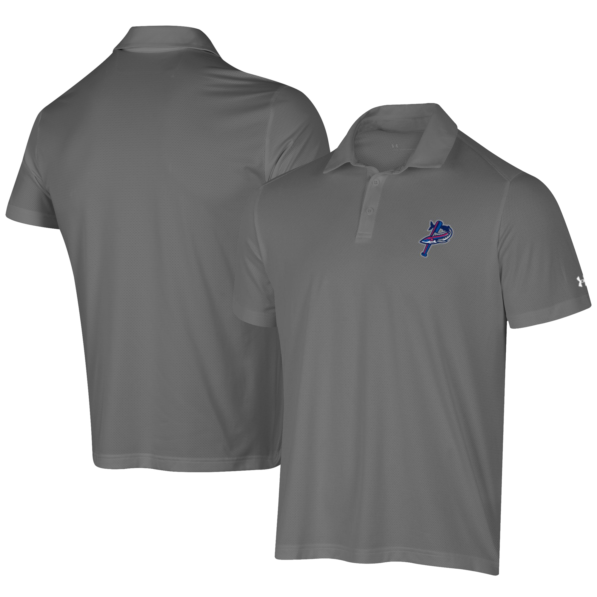 Men's Under Armour Gray Pensacola Blue Wahoos Tech Mesh Performance Polo - Image 2